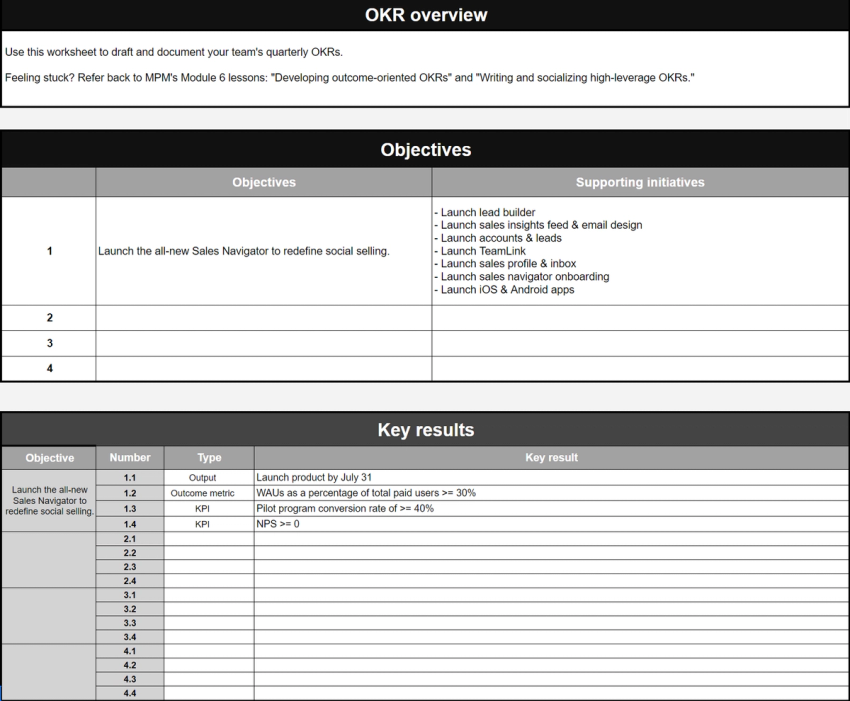Okr Tracking Examples OKR tracking template at Reforge