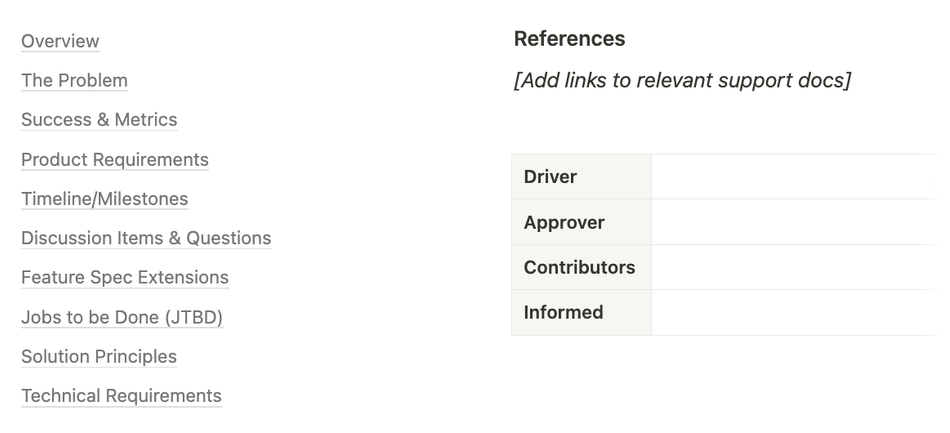 Feature spec template at Linktree