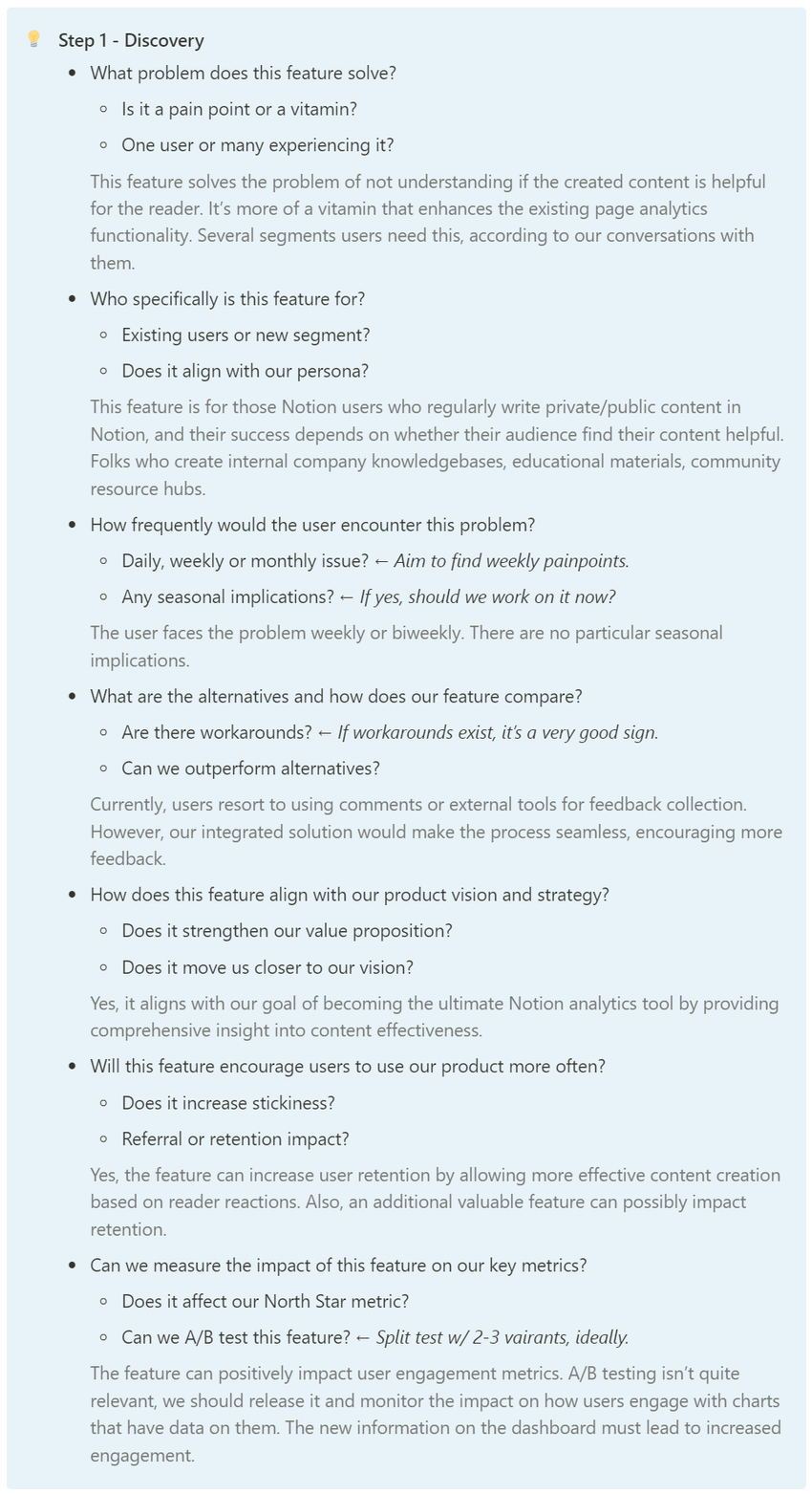 Product Feature Development Framework (FEVER) at Notionlytics