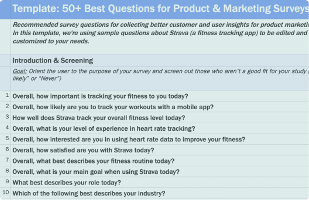 Image of Template: Product and Marketing Survey Questions from Jack McDermott
