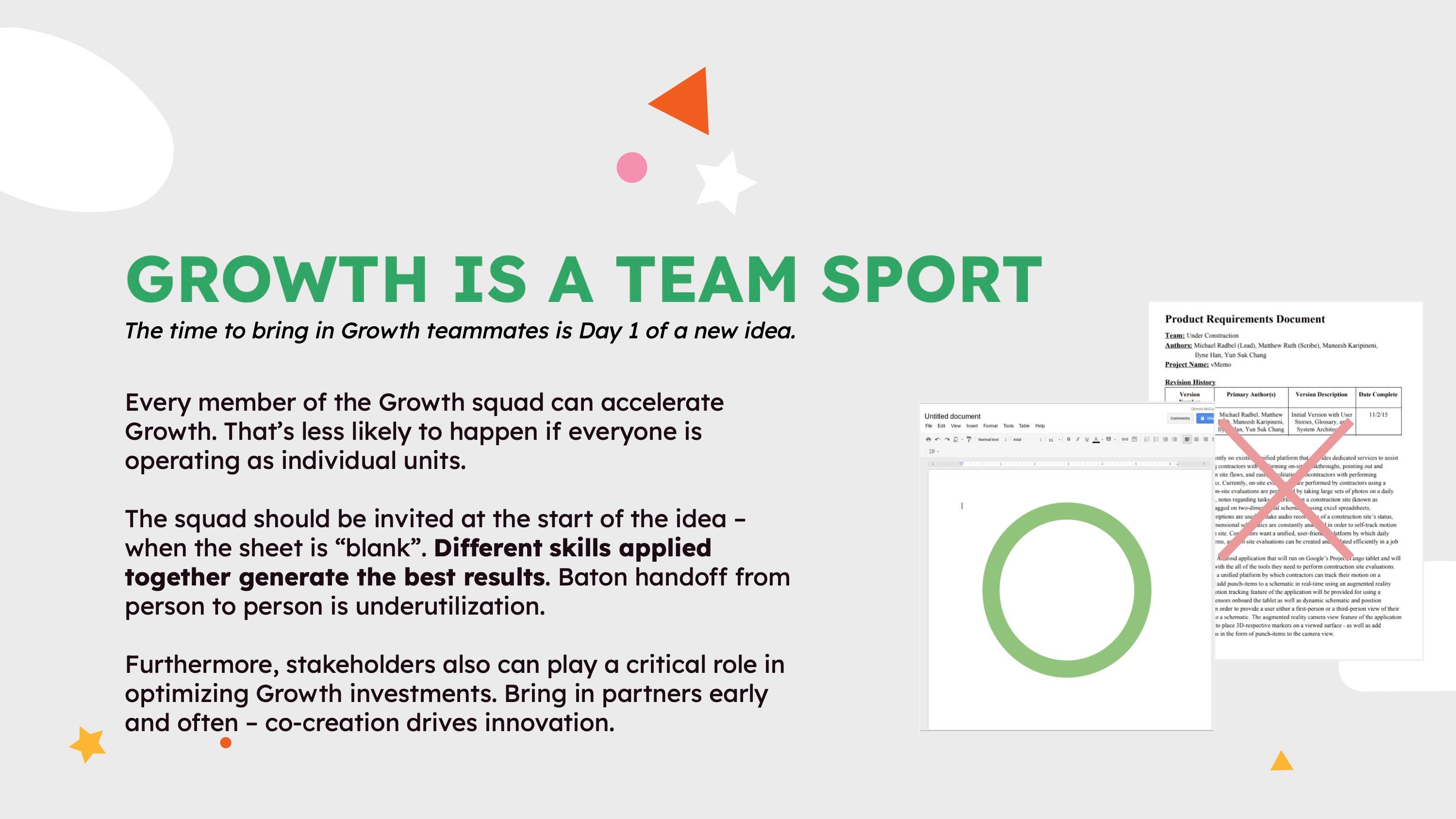 7. Slide titled 'Growth is a team sport'