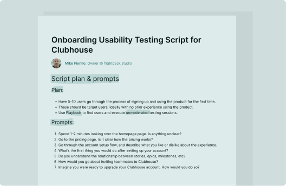 Image of Onboarding usability testing script for Clubhouse
