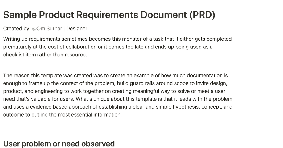 Prd Example Excel PRD template at Personify