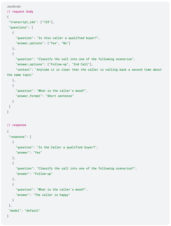 Sample Api Schema AI model API schema for user testing and validation at AssemblyAI