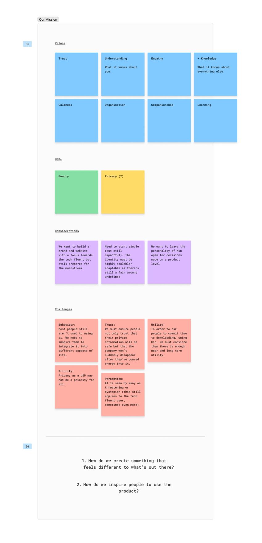 Content exploration and wireframing for new website at Kin