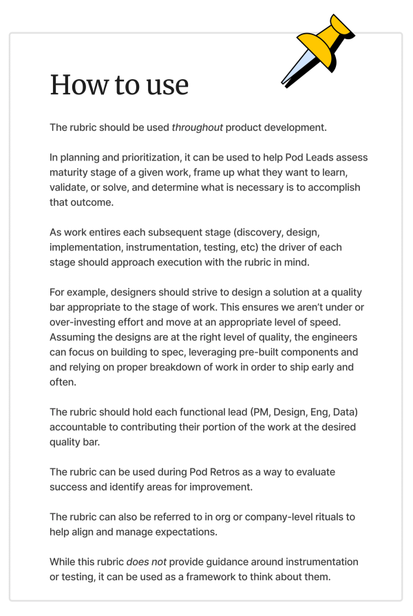 Product quality rubric at Reforge