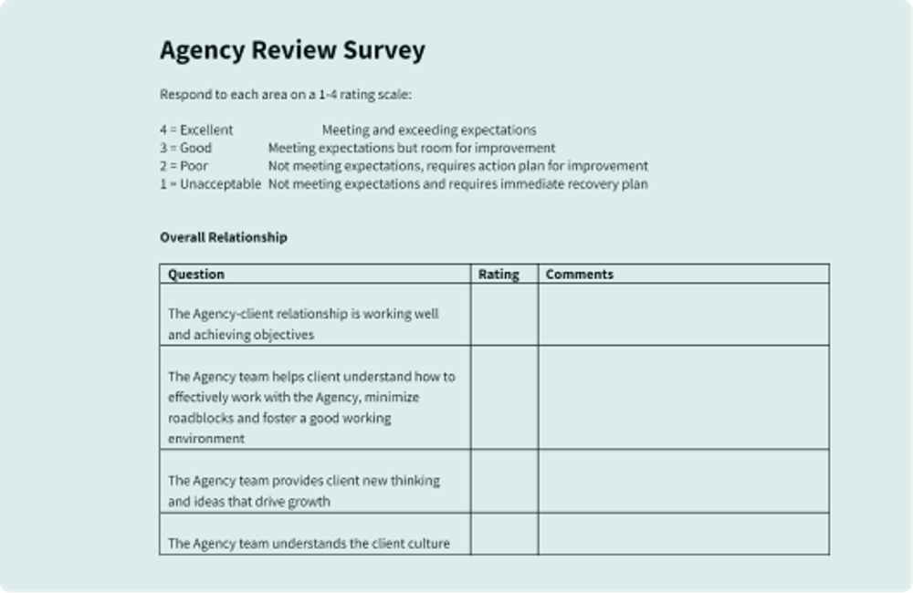 Image of Agency Review Survey at Enterprise Biotech Company