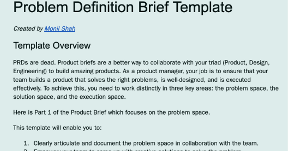 Product Problem Definition Brief Template at Clover