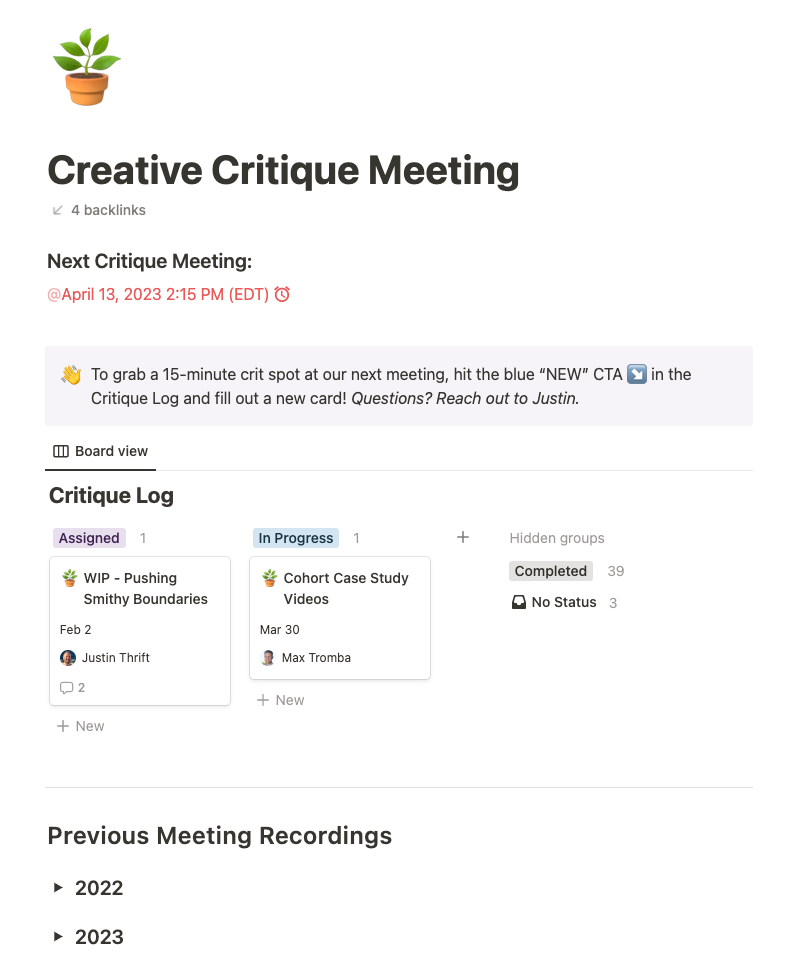 Creative Critique Meeting Agenda top of page