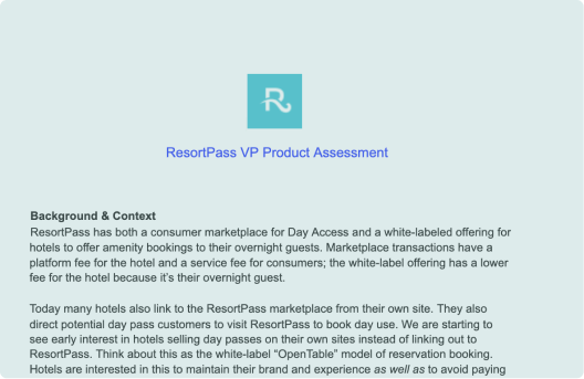 Image of VP Product Take-home Exercise at ResortPass