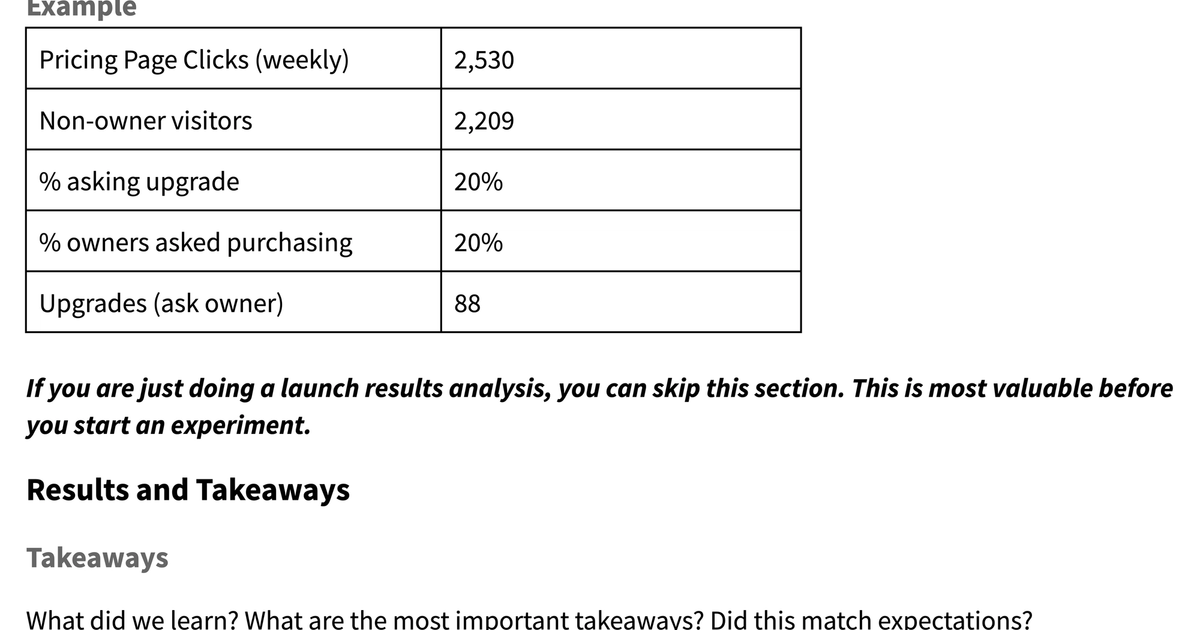 Experiment design & documentation template at Slack