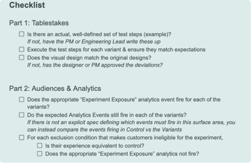 Image of Experiment Launch Checklist from Alexey Komissarouk