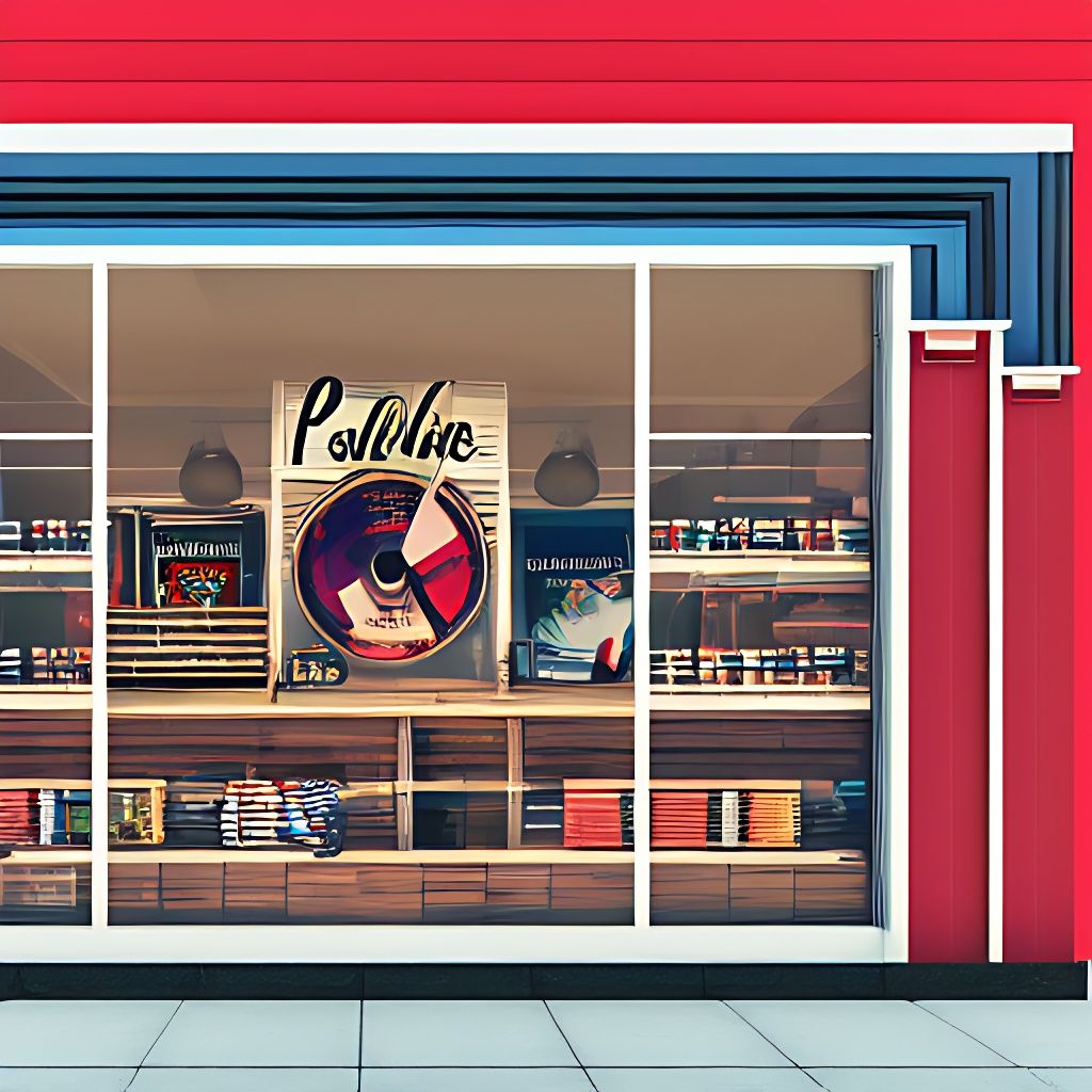 view of a vinyl record retail storefront in polaroid style, photorealistic, polaroid photography, polaroid, lens blur, photo, realistic, in the style of an album cover