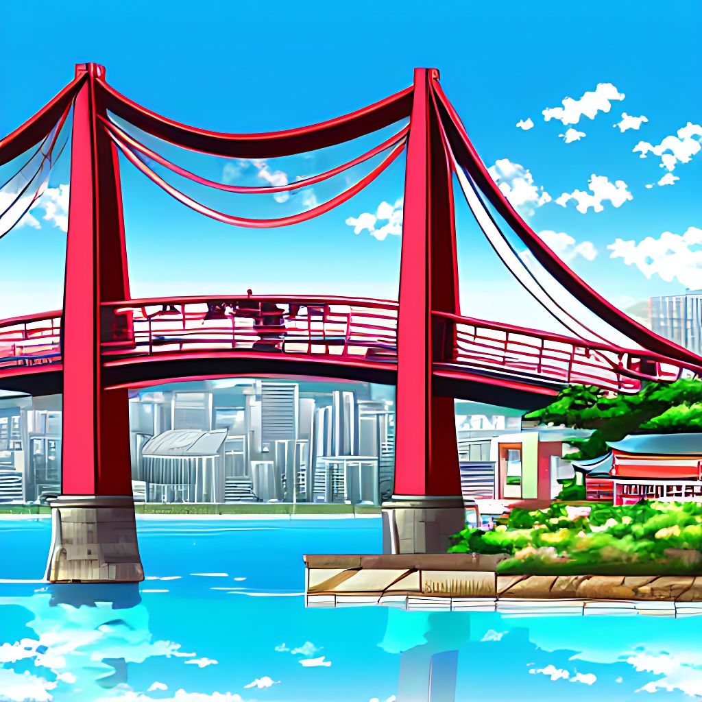 anime style of a tokyo bridge overlooking water, anime art style, studio anime, anime style, key visual