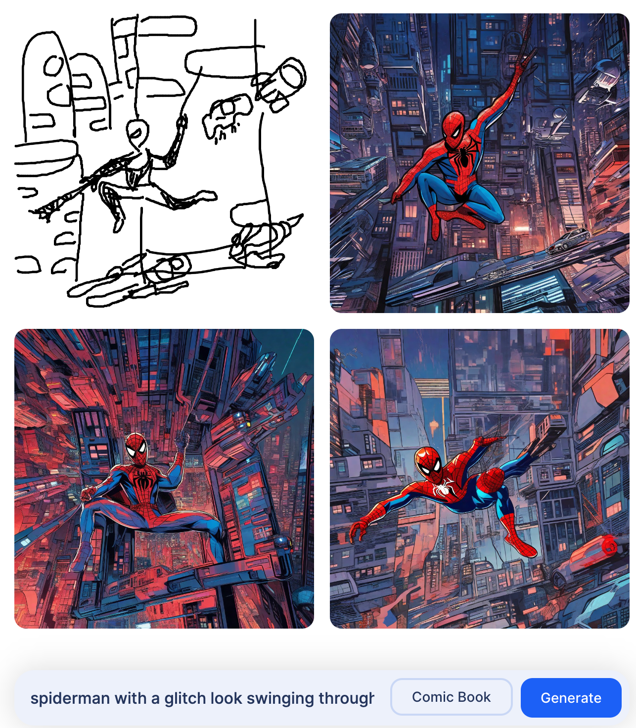 spiderman swinging through a city