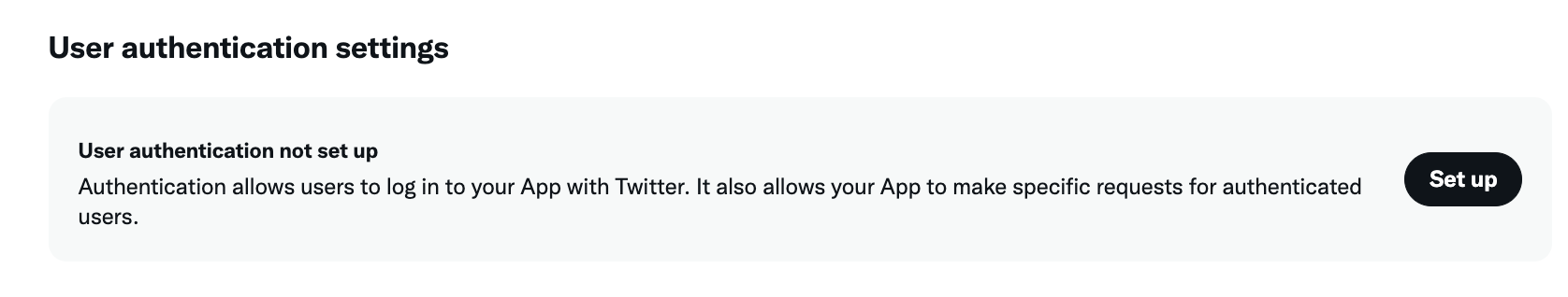 User authentication set up button in twitter dev console