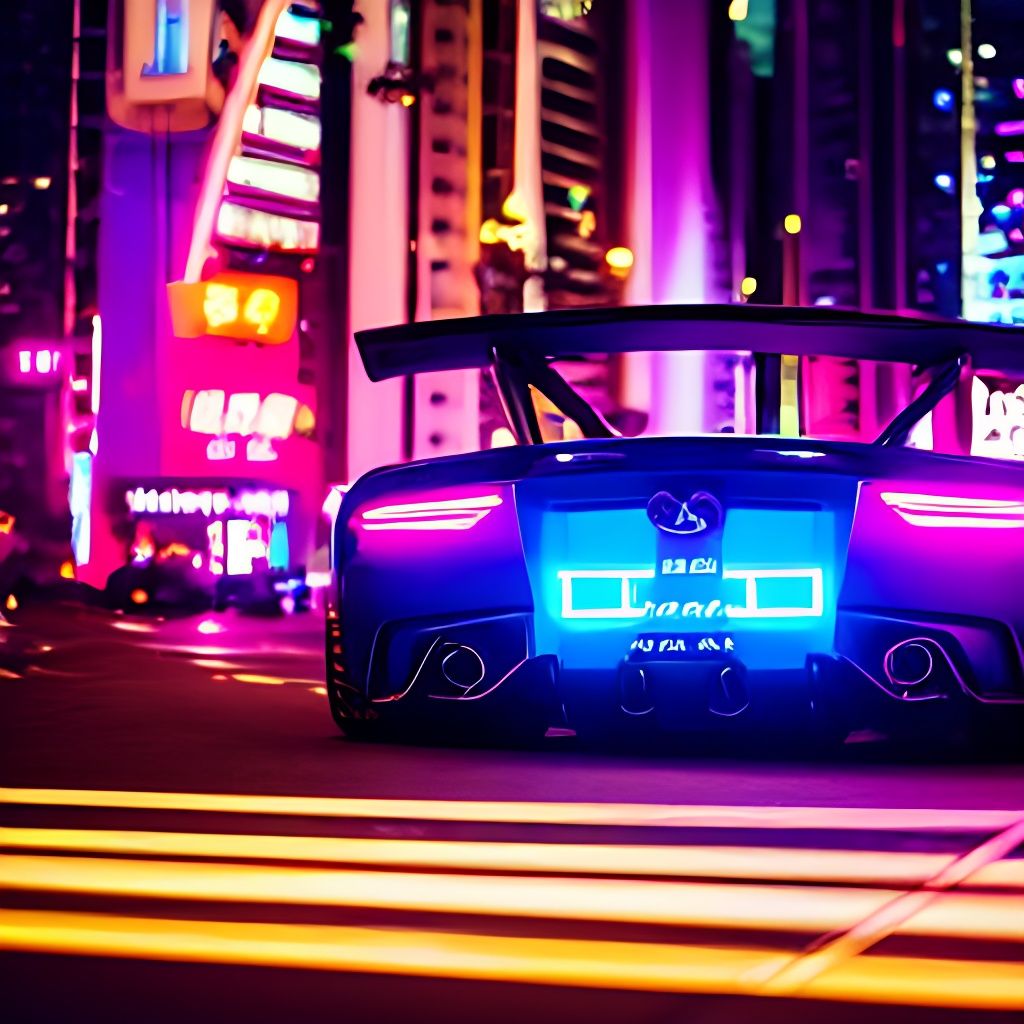 vaporwave synthwave style sports car driving through hong kong street,  high contrast, detailed, stunningly beautiful, cyberpunk, neon, vibes,  crisp, sleek, ultramodern, cinematic composition