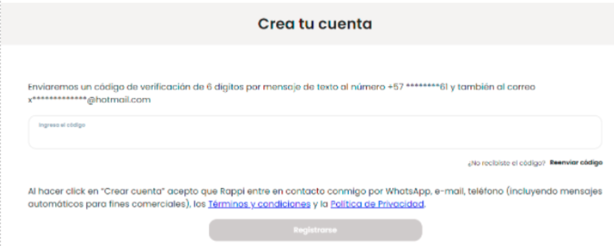 Crea tu cuenta en Rappi