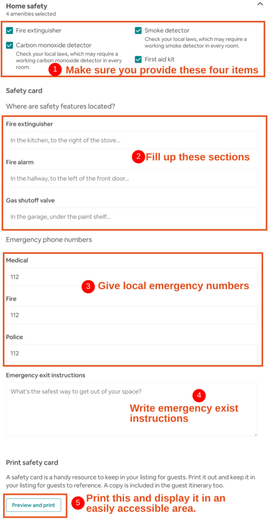 Airbnb home safety settings