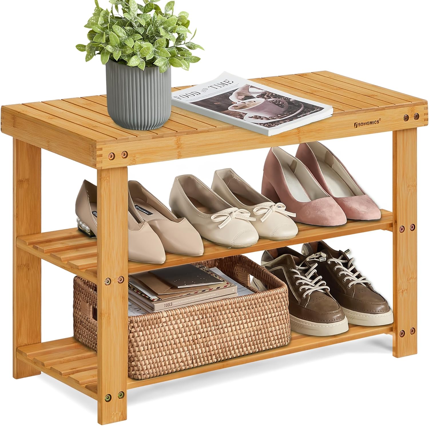 SONGMICS 3-Tier Bamboo Shoe Rack – product image