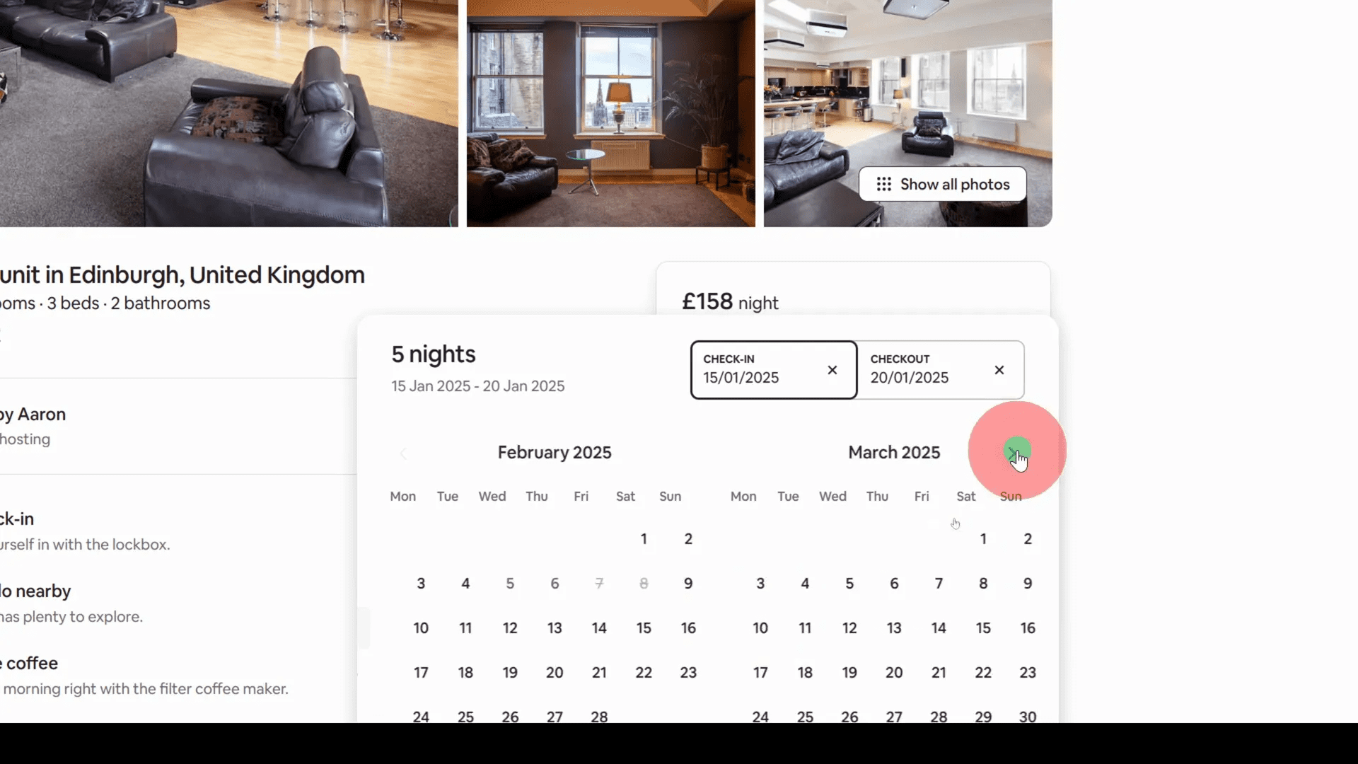 Calendar view showing occupancy rates for an Airbnb listing