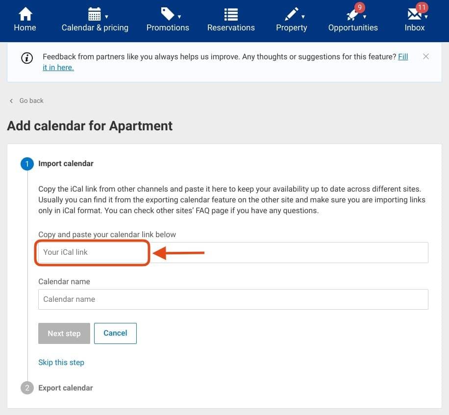 Add airbnb link to booking.com calendar