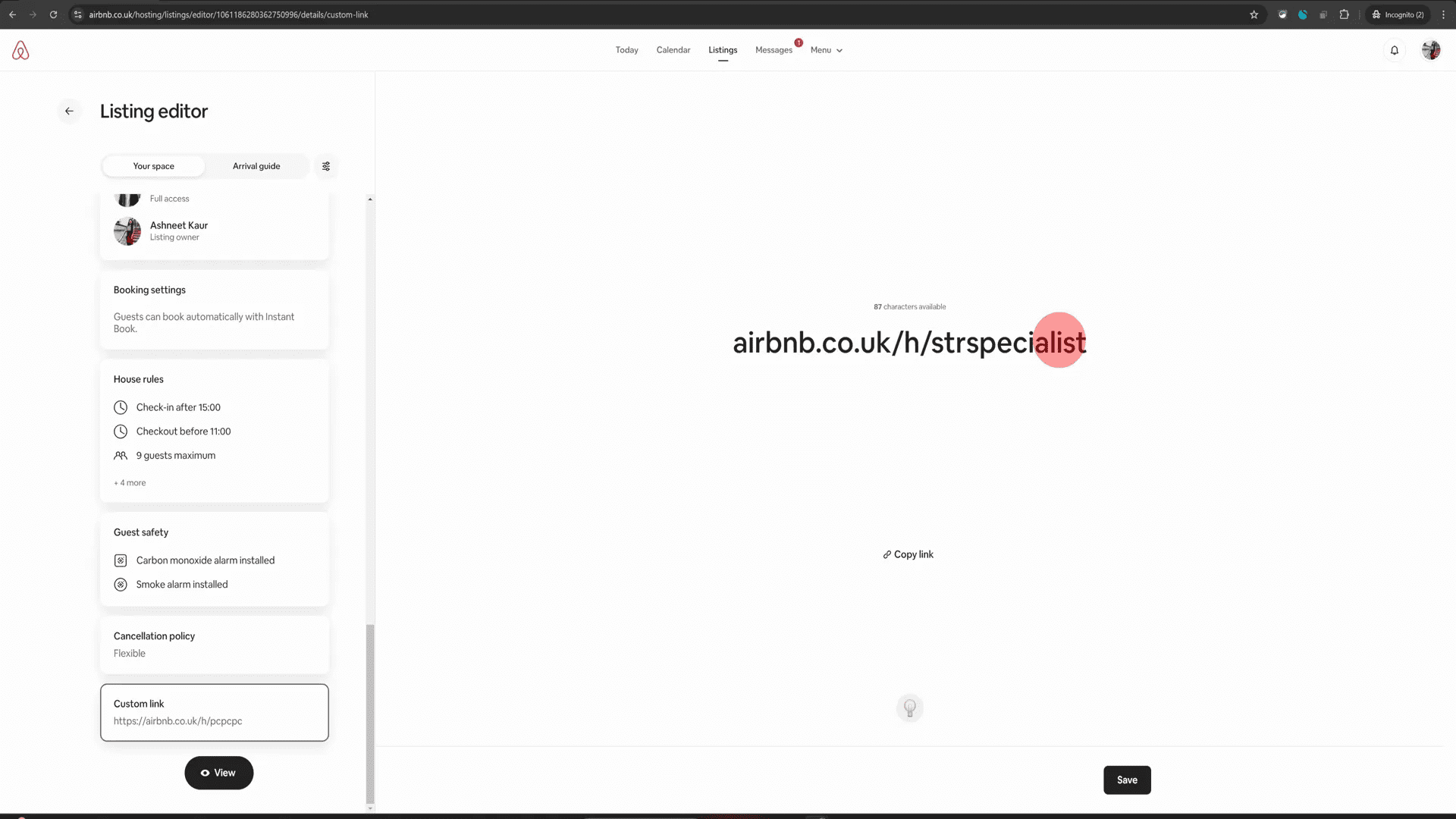 Custom URL creation section
