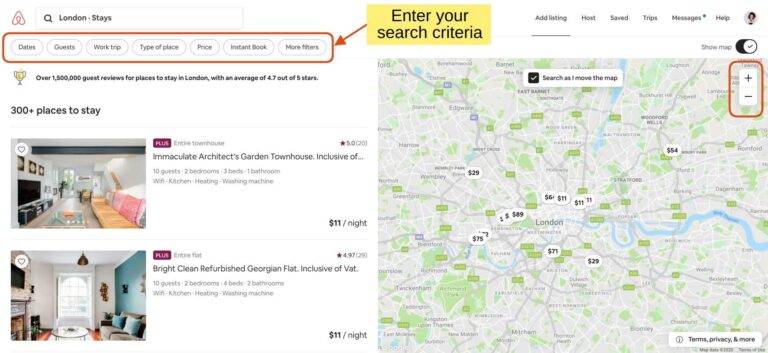 Enters Your Search Criteria In Airbnb Map View