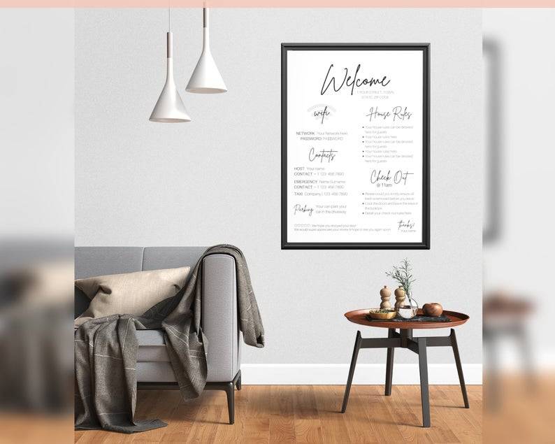 Airbnb Welcome Sign Wifi Details House Rules Template