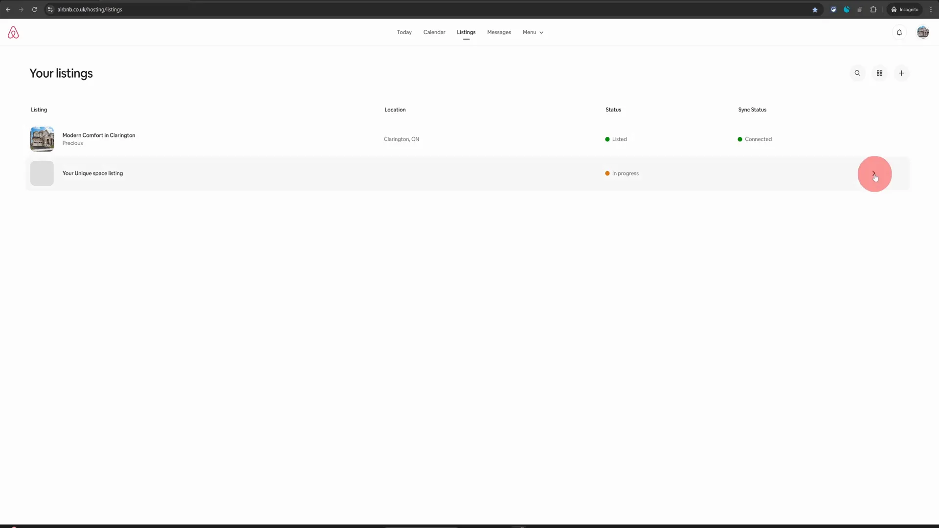 Arrow icon appearing on hover