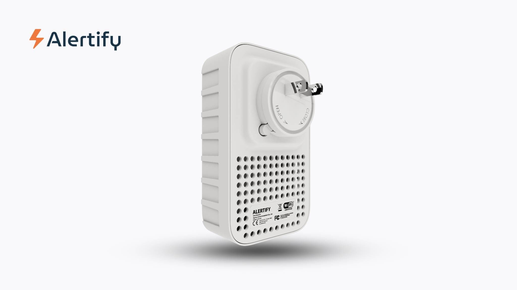 Airbnb Hosting Plug-in carbon monoxide detector with digital display and alertify branding, ideal for Airbnb 2024 room monitoring solutions.