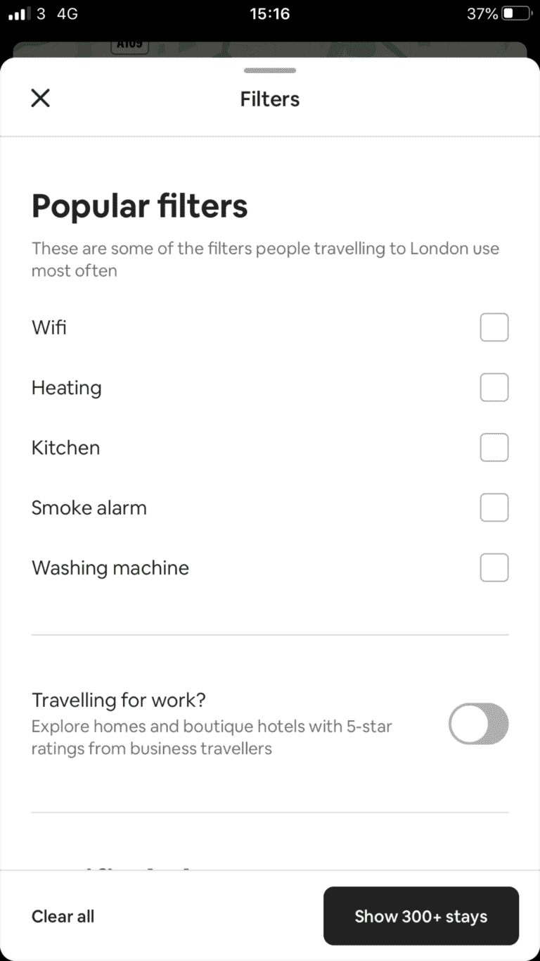 Search Filters on Airbnb mobile Apps