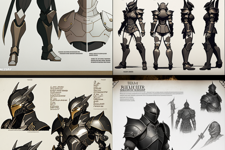 anime character design sheet, armored warrior, dark armor, style of Beserk manga, --ar 9:16
