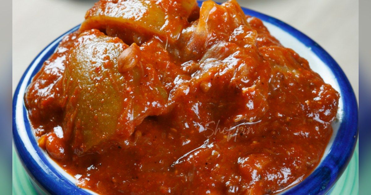 Bowl of red Indian mango pickle