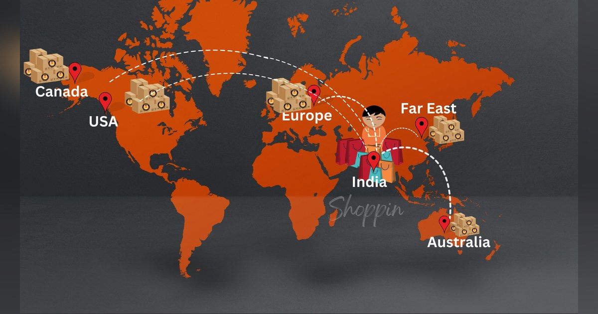 Map showing shipments from India to Canada, the USA, Europe and Australia