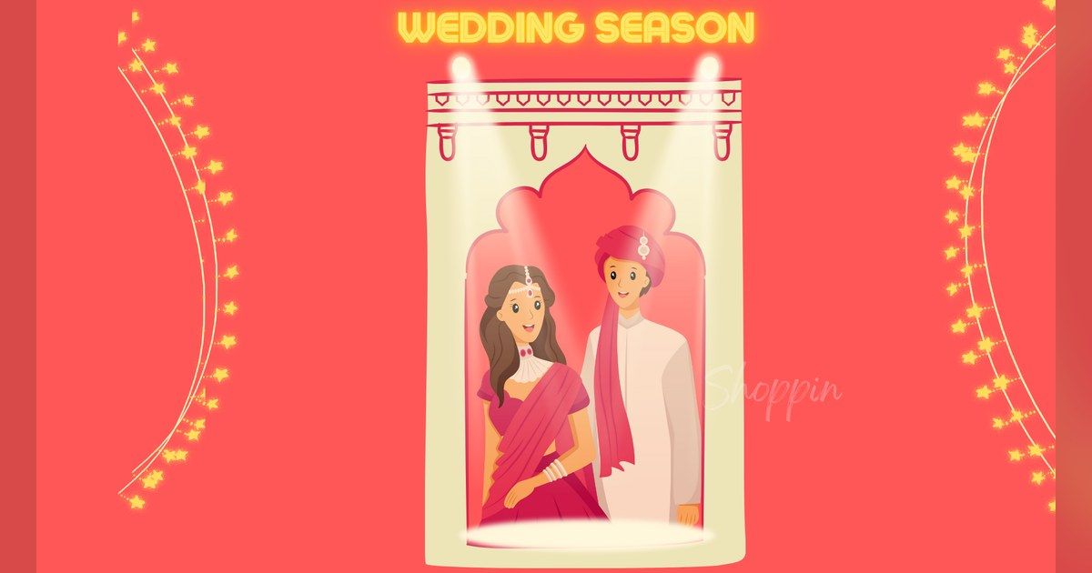 Illustration of a bride and groom under a Wedding Season headline