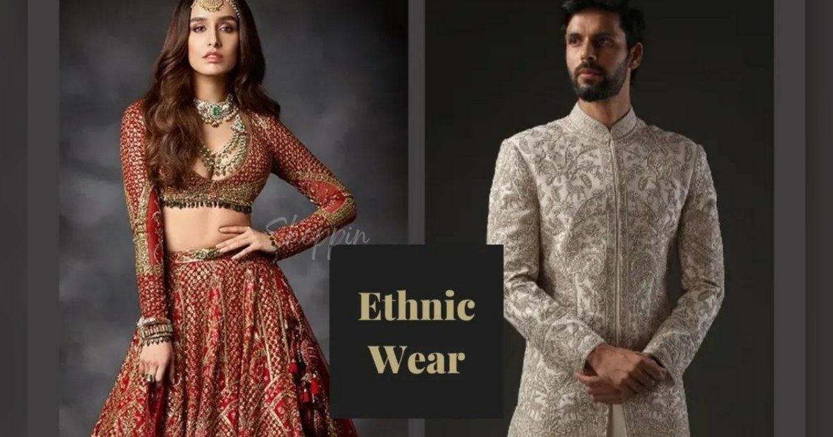 Woman in a lehenga and man in a sherwani in Indian ethnic wear