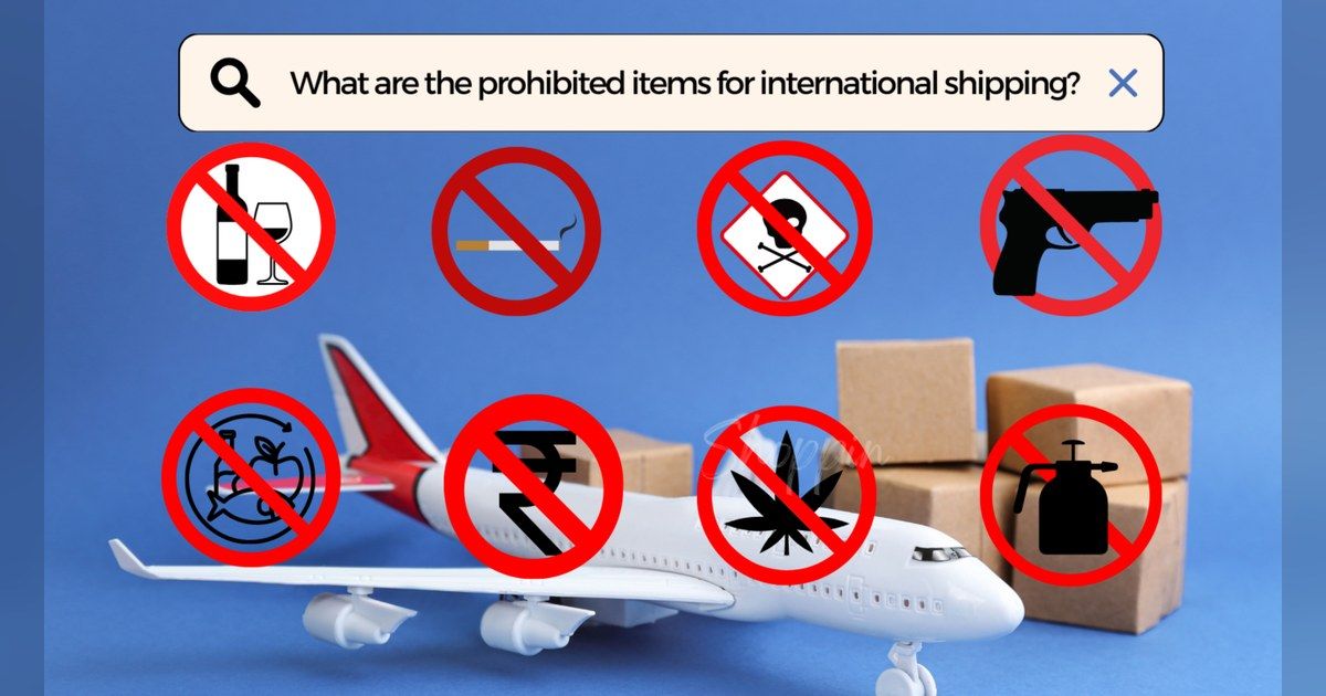 Icons of prohibited items such as alcohol, cigarettes and weapons beside an aircraft