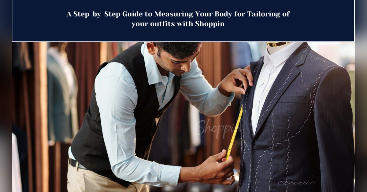 Tailor measuring a customer's shoulder with a tape measure