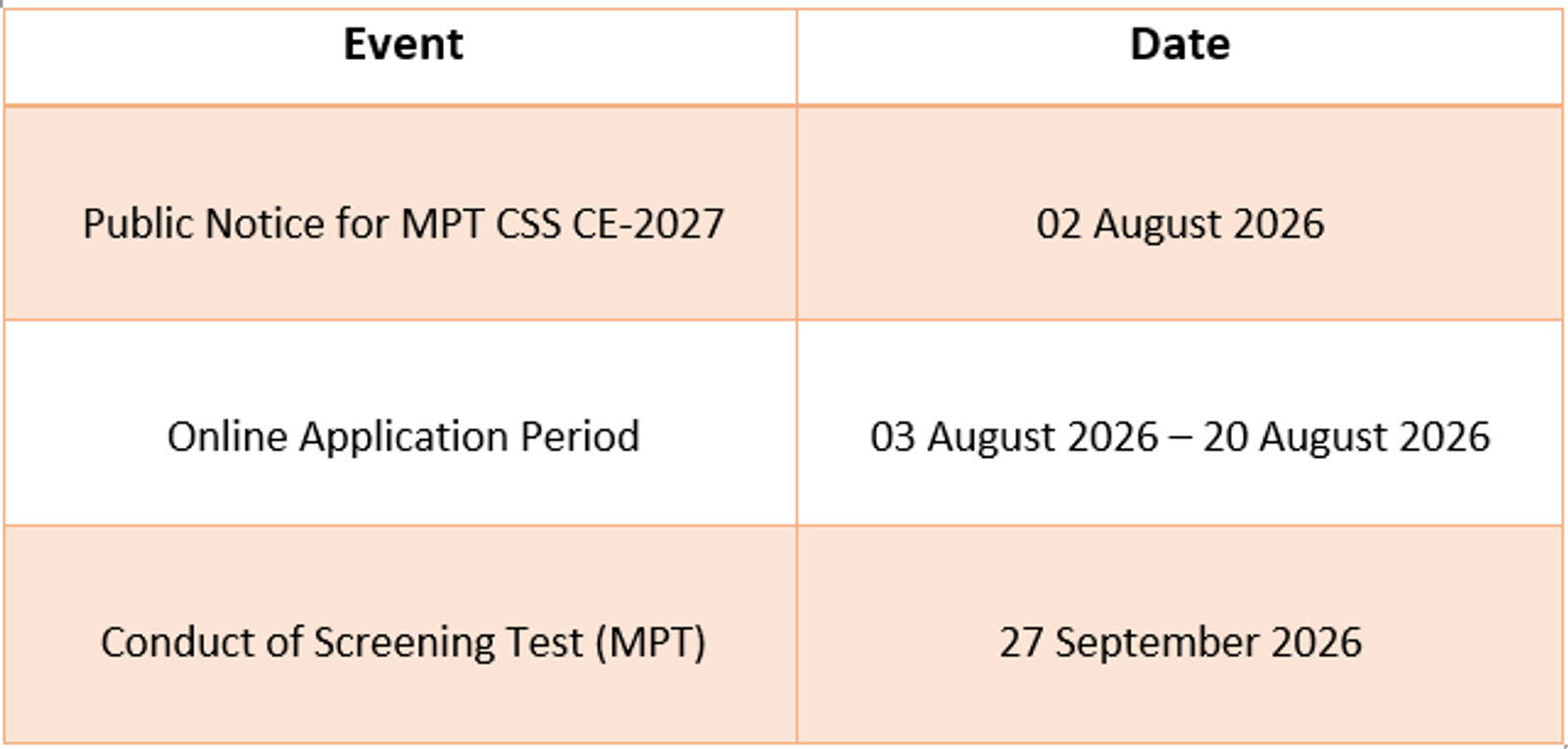 public notice for CSS Exam 