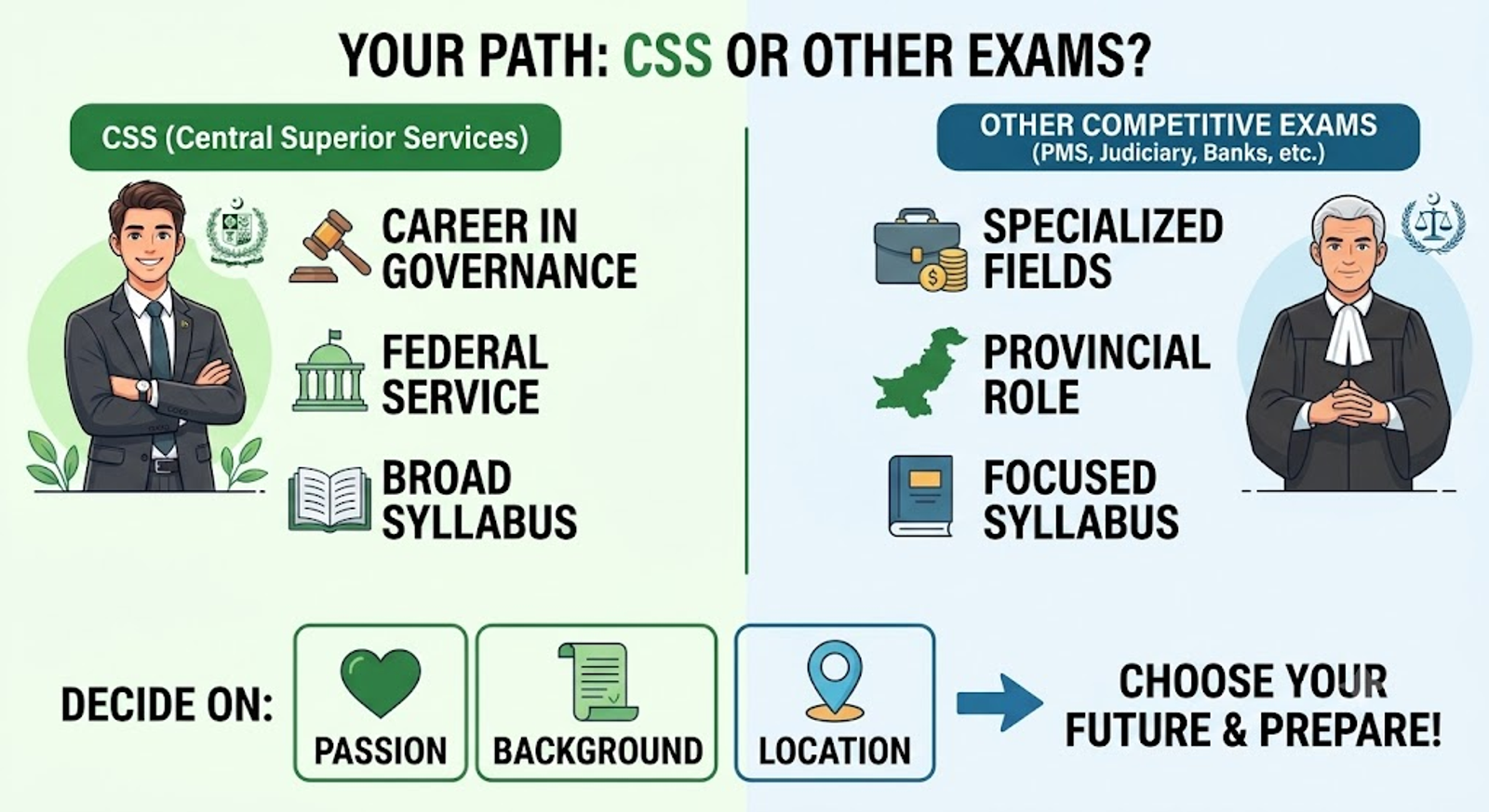 A comparison of the key aspects of the CSS and PMS competitive exams in Pakistan