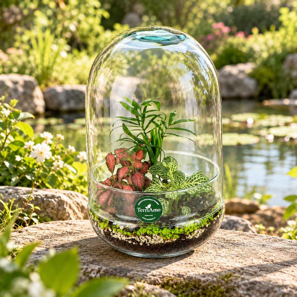Un giardino in miniatura, sigillato nel vetro.