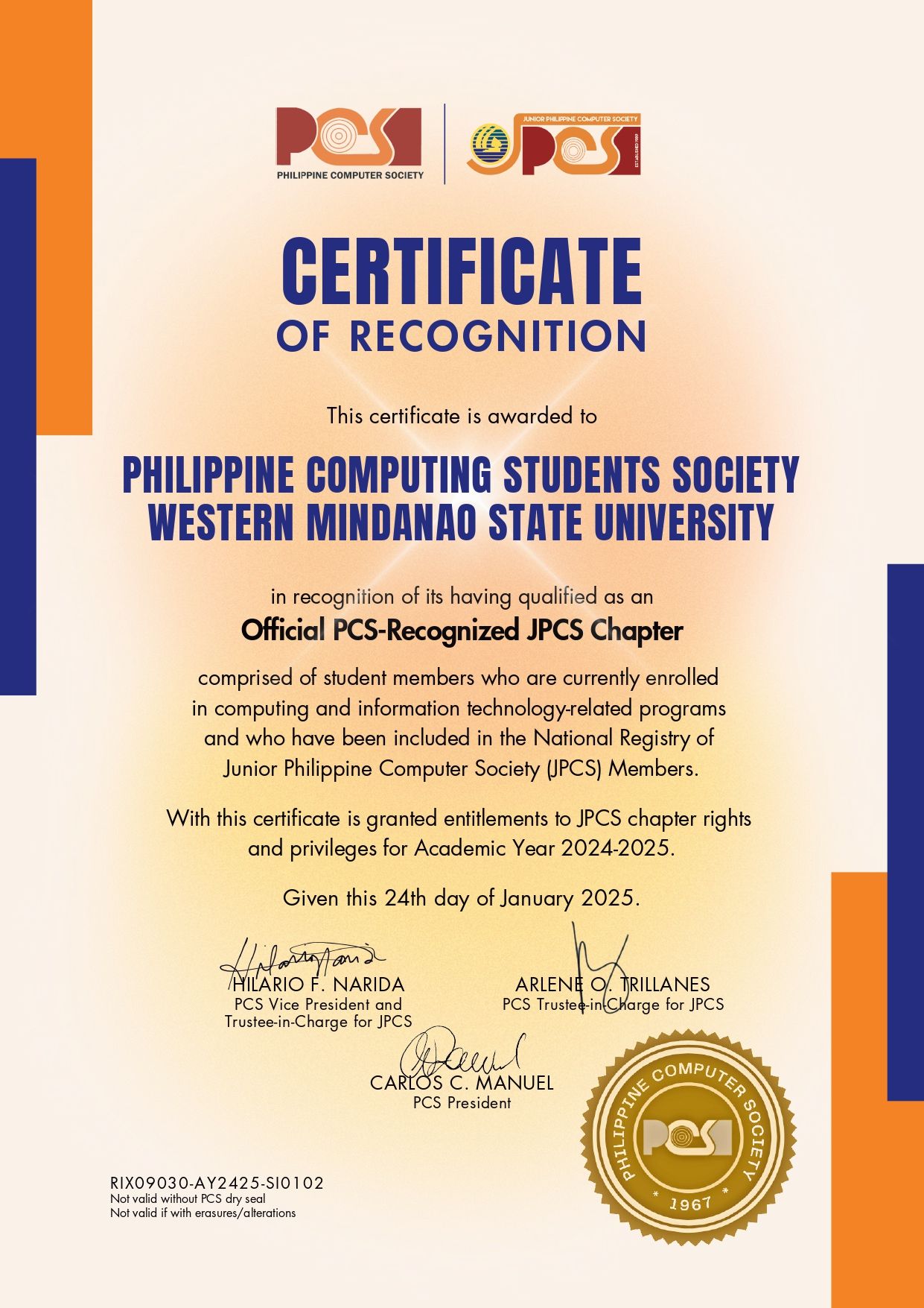 2024-2025 Certificate of Registration - JPCS