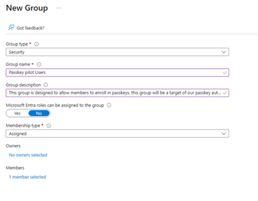 Passkey new group menu