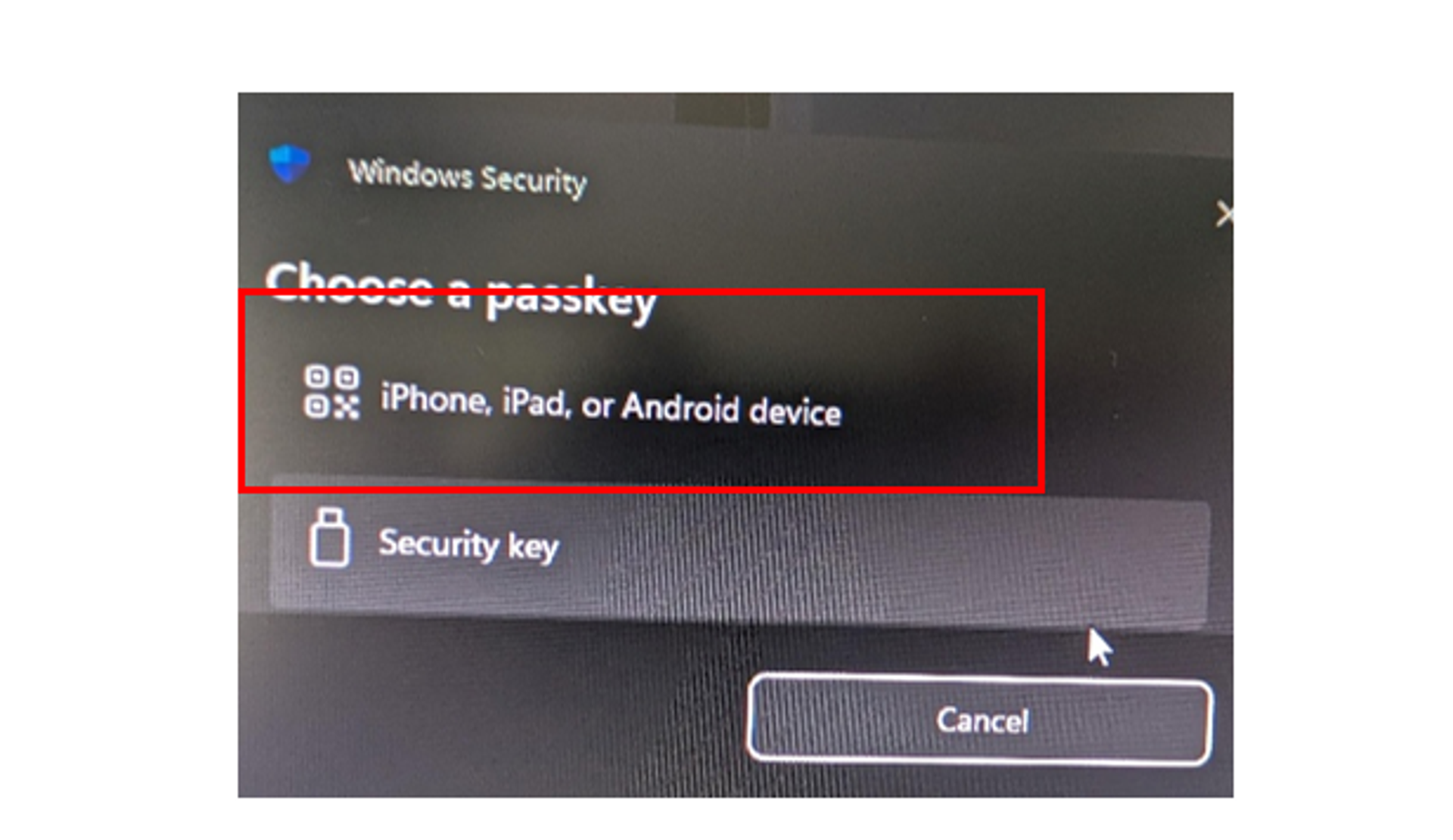 Passkey choice screen
