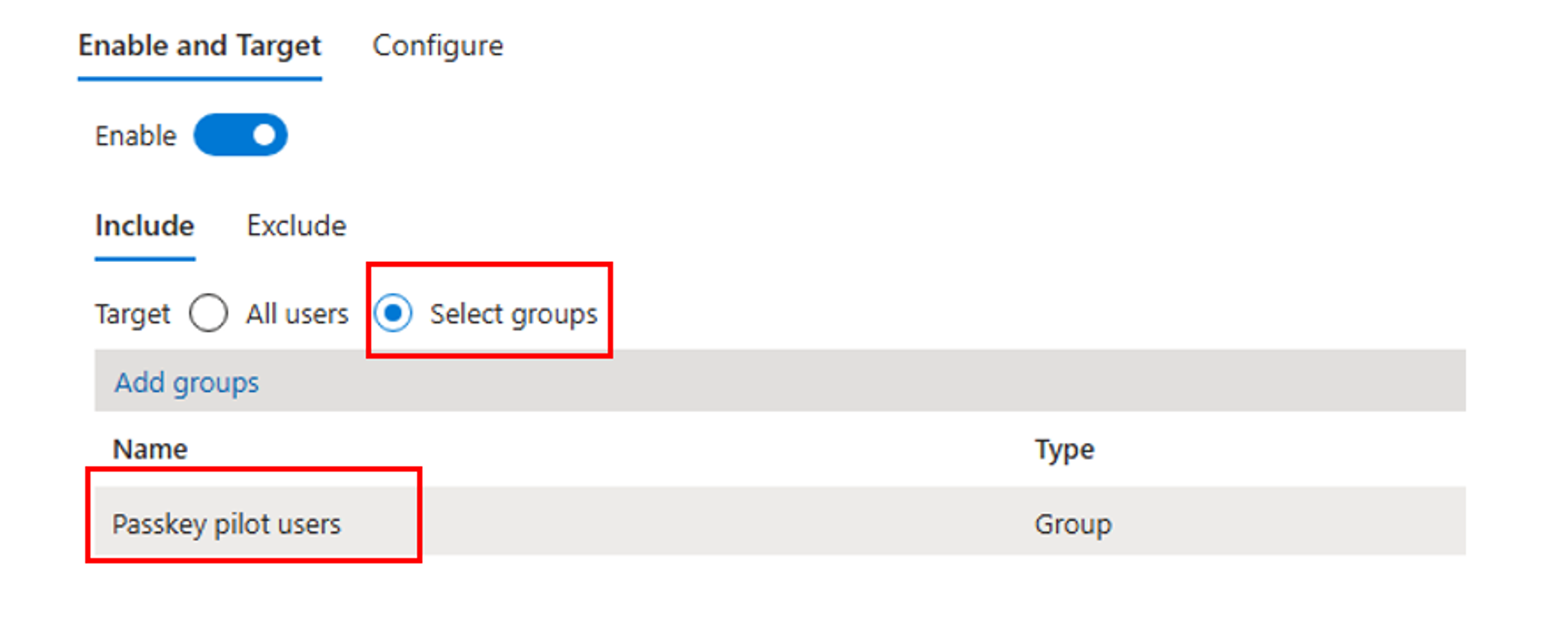 Group selection menu