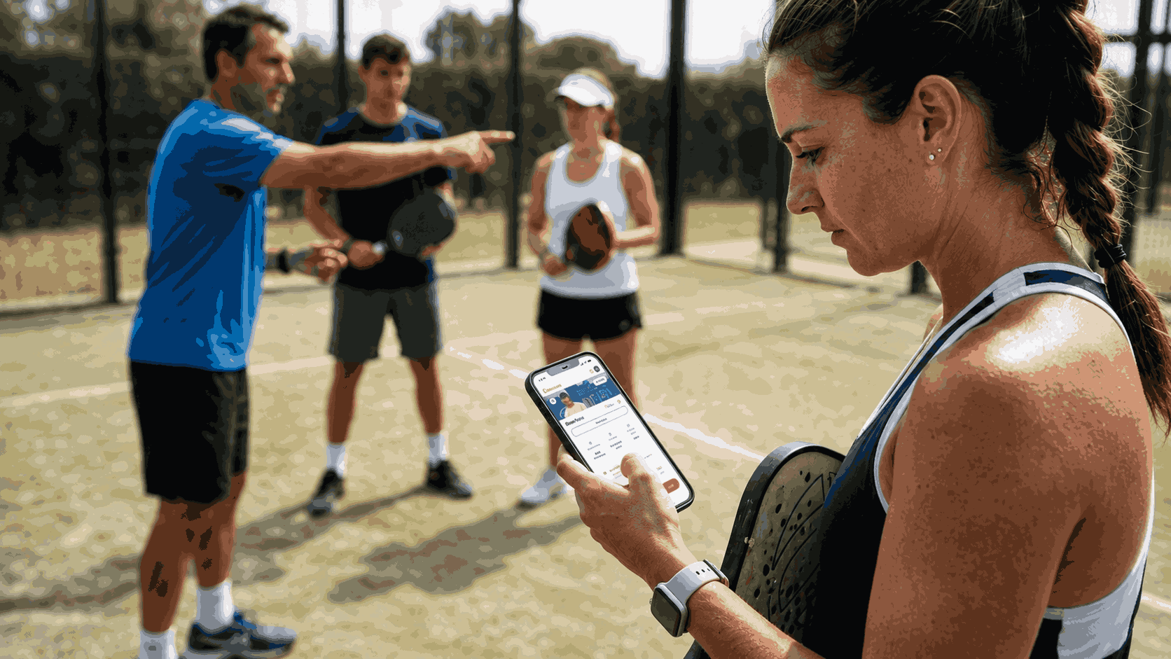 padel player searching through phone