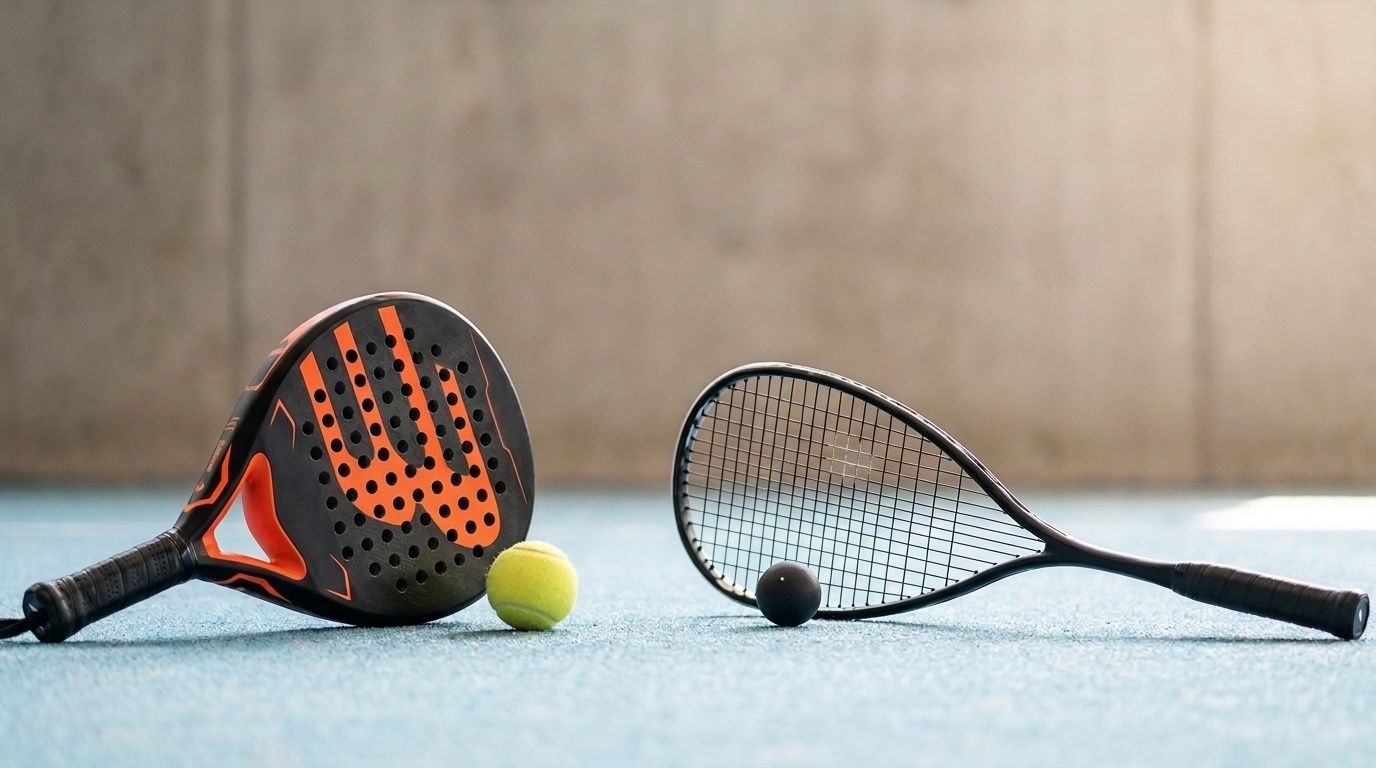 padel and squash racket and ball 