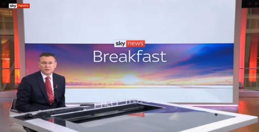 Sky News Breakfast presenter reading the news