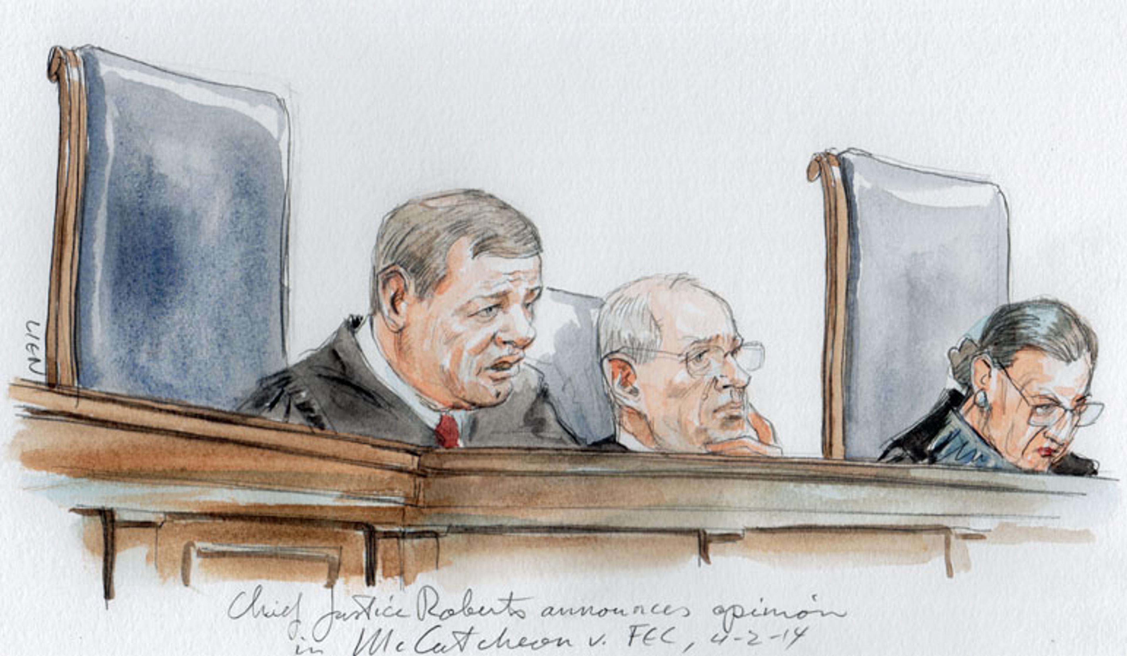 Chief Justice Roberts announces opinion in McCutcheon (Art Lien)